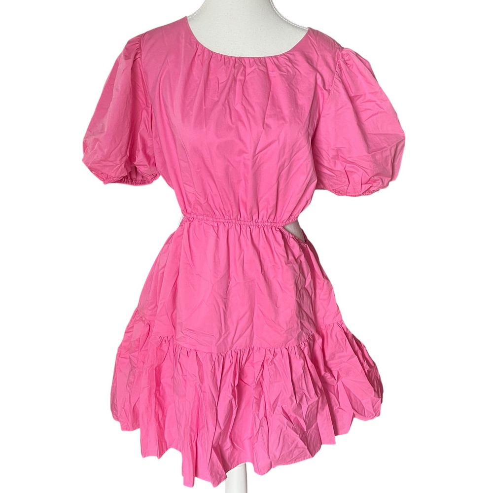Line and Dot Jenna Dress Pink Puff Sleeve‎ Cutout Tiered Mini Dress XL LD5204M